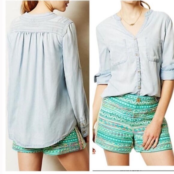 Anthropologie Elevenses Costa Aztec Embroidered shorts 0 Green - Picture 3 of 16